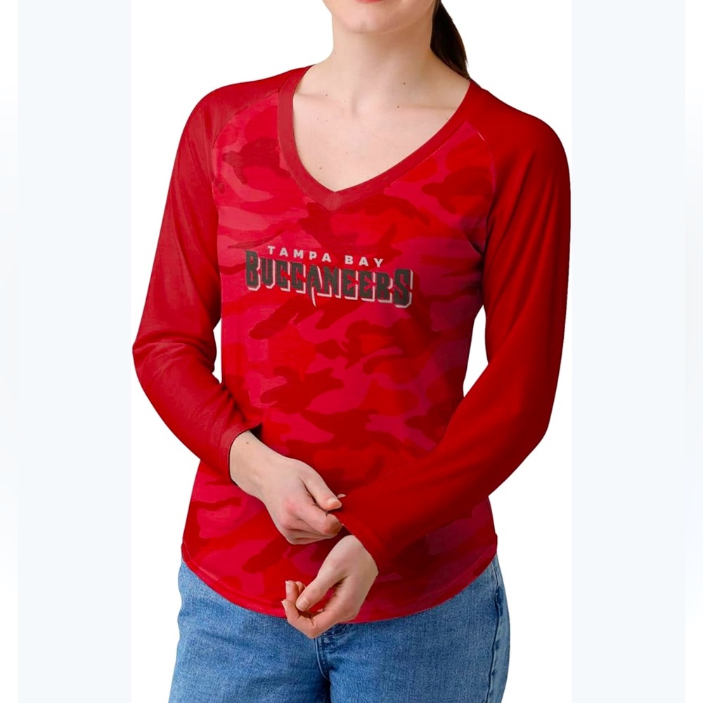 NWT FOCO Womens NFL Team Logo Ladies Fashion Raglan Top Shirt BUCCANEERS, 2X